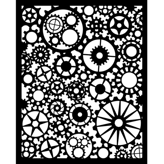 3D Mixed Media Stencil 25x25 cm- Voyages Fantastique gears - Stamperia
