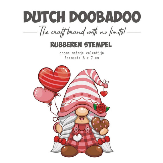 Rubber stamp - Dutch Doobadoo - Gnome Girl Love gnome with balloons