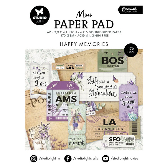 A7 set of papers with scrapbooking elements - Happy Memories