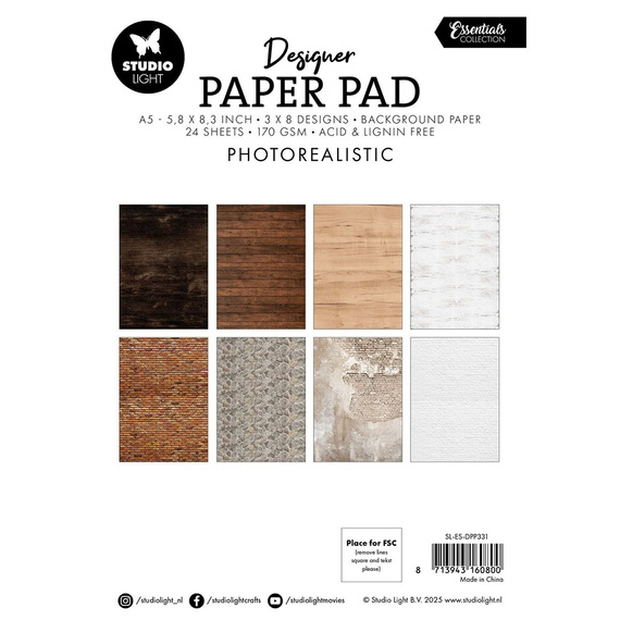 A5 Designer Paper Pad scrapbooking paper set - StudioLight - Photorealistic