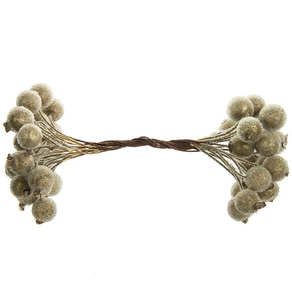 Frosted gold berries of mountain ash on a thin wire. 