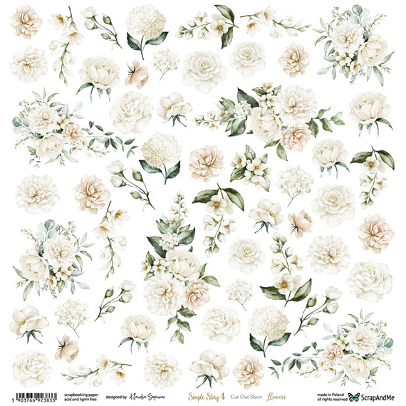 Scrapbooking paper 30x30 - ScrapAndMe - Simple Story 4 - Flowers - cut-out sheet