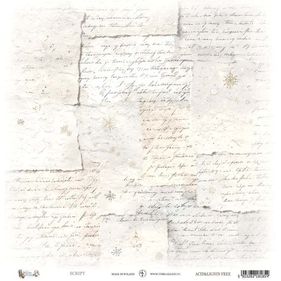 Scrapbooking Paper 30x30 cm - UHK Gallery - White Whispers - Script Pattern