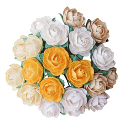 50 CLASSIC ROSES 20 mm MULBERRY PAPER FLOWERS - MIXED EARTH TONE/NATURAL