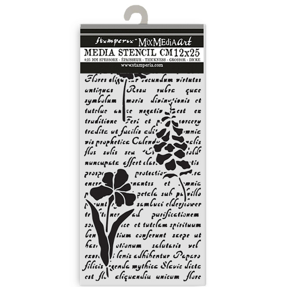 Stencil mixed Media 3D 12x25cm - Herbarium Silvae letter and flowers - Stamperia