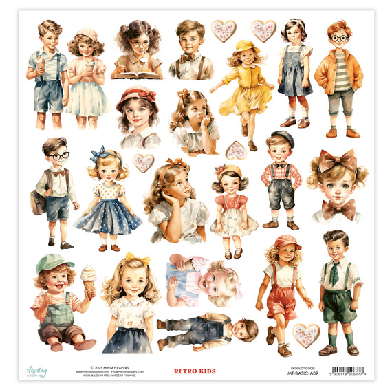 Paper with scrapbooking elements 30x30 - Mintay - Retro Kids