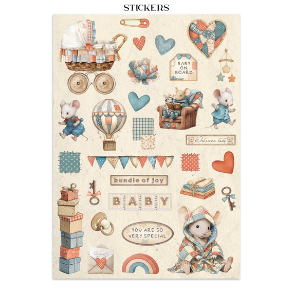 Junk Journal set of papers, stickers and elements - Baby - Stamperia 