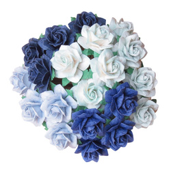 50 MULBERRY PAPER STAR ROSES 25 mm - BLUE MIX