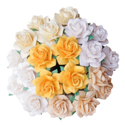 50 MULBERRY PAPER STAR ROSES 25 mm -  EARTH TONE MIX