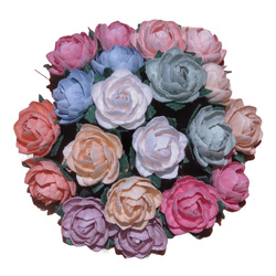 50 CLASSIC ROSES 20 mm MULBERRY PAPER FLOWERS - PASTEL MIX