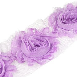2 METRE LENGTH (2.2 Yards) LILAC ORGANZA ROSE TRIMMING