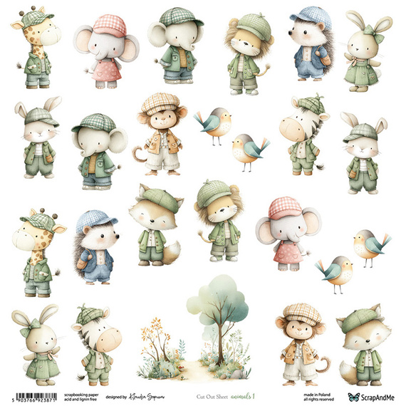 Scrapbooking Paper - ScrapAndMe - Animals 1 - Die-Cut Sheet - 30x30 cm