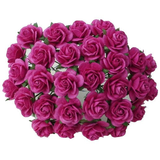 50 DEEP PINK MULBERRY PAPER OPEN ROSES 10MM