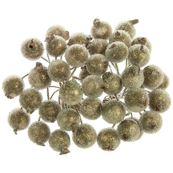 Frosted gold berries of mountain ash on a thin wire. 