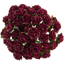50 DEEP RED MULBERRY PAPER OPEN ROSES 25MM