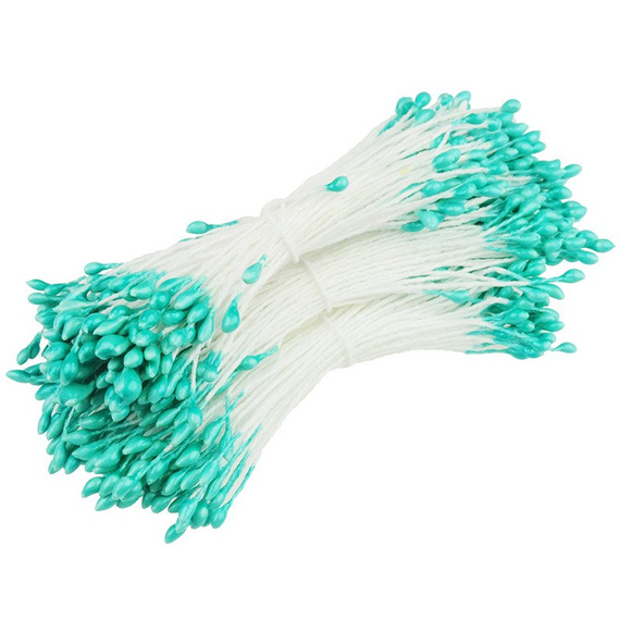 350 SMALL AQUA DOUBLE HEAD PEARL STAMENS - 5mm (0.2")