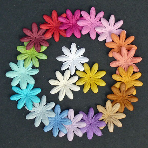 100 MIXED COLOUR SUMMER BLOOMS (20 colours - 2,5cm / 1")