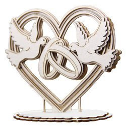 Chipboard - Love in 3D - Heart, doves and rings 3D 