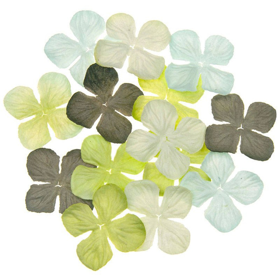 100 MIXED GREEN TONE HYDRANGEA BLOOMS 50mm
