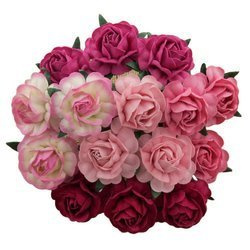 25 MIXED PINK MULBERRY PAPER TEA ROSES 40MM