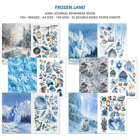 Set of scrapbooking papers A4 - Junk Journal &amp; Ephemera Book - Ciao Bella - Frozen Land