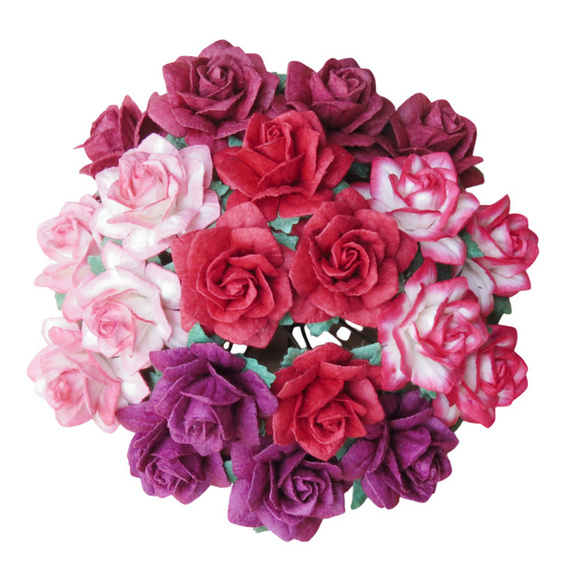 50 MULBERRY PAPER STAR ROSES 25 mm - RED MIX 