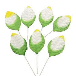 100 2-TONE GREEN/WHITE/YELLOW MULBERRY PAPER LEAVES - 45mm 