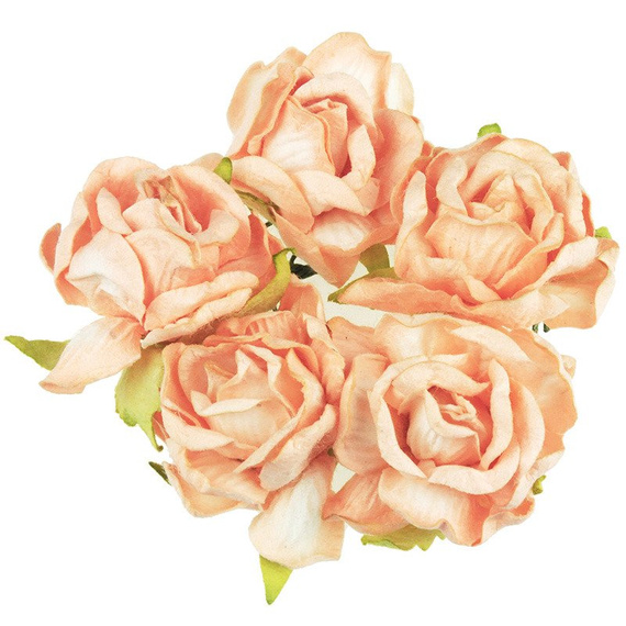 25 LARGE PEACH MULBERRY PAPER WILD ROSES 40mm (1 1/2")