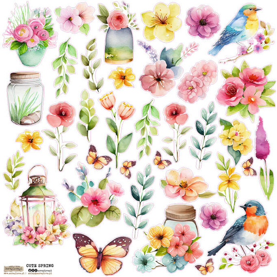 Stickers - ScrapLove - Cute Spring flowers birds butterflies