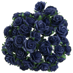 50 NAVY BLUE MULBERRY PAPER OPEN ROSES 10MM