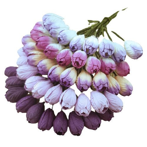 50 MIXED PURPLE/LILAC TONE MULBERRY PAPER TULIP FLOWERS