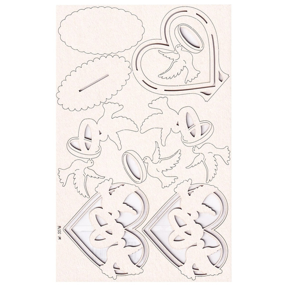 Chipboard - Love in 3D - Heart, doves and rings 3D 