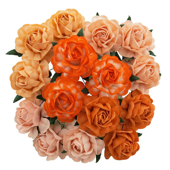 20 MIXED PEACH/ORANGE MULBERRY PAPER TEA ROSES 40mm