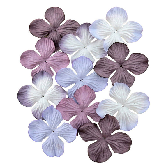 100 MIXED PURPLE TONE HYDRANGEA BLOOMS 25mm