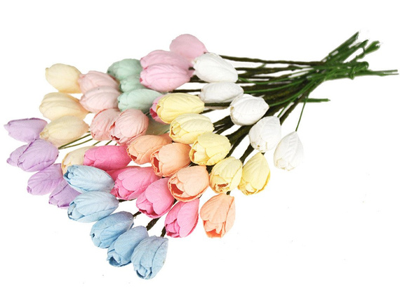 50 MIXED PASTEL TONE MULBERRY PAPER TULIP FLOWERS