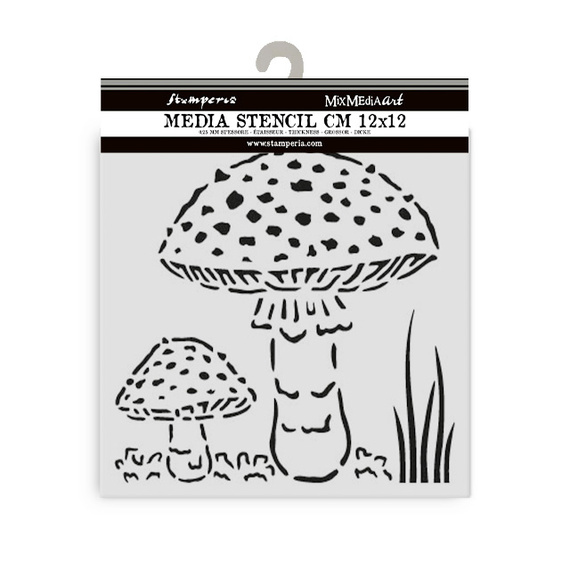 3D Mixed Media Stencil 12x12cm - Whispering Woods mushrooms - Stamperia 