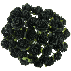 50 JET BLACK MULBERRY PAPER OPEN ROSES 10MM