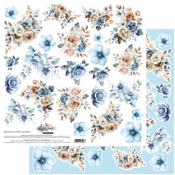 Scrapbooking paper 30x30 - Alchemy of Art - flowers blue and white