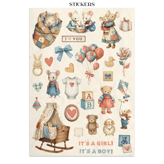 Junk Journal set of papers, stickers and elements - Baby - Stamperia 