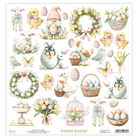 Paper with scrapbooking elements 30x30 - Mintay - Pastel Easter