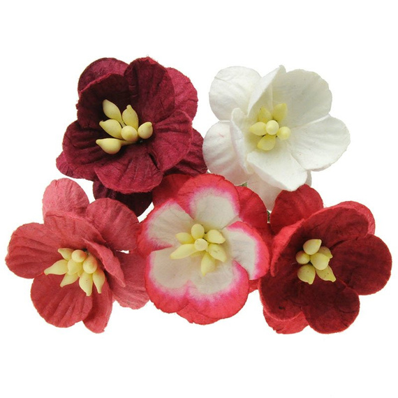 50 MIXED RED  MULBERRY PAPER CHERRY BLOSSOMS