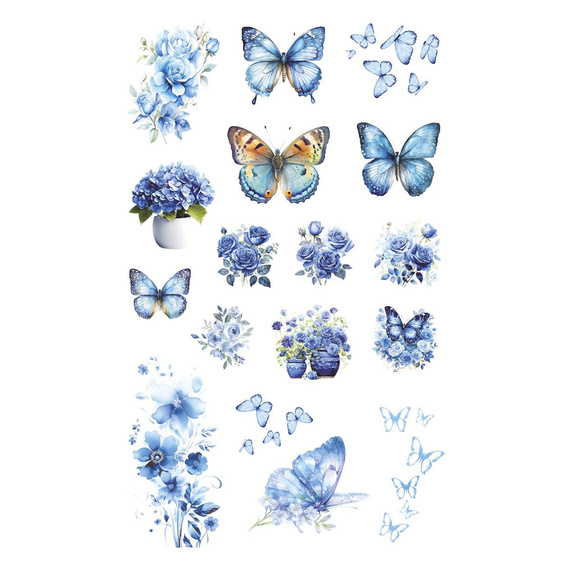 Stickers foil - Blue flowers and butterflies