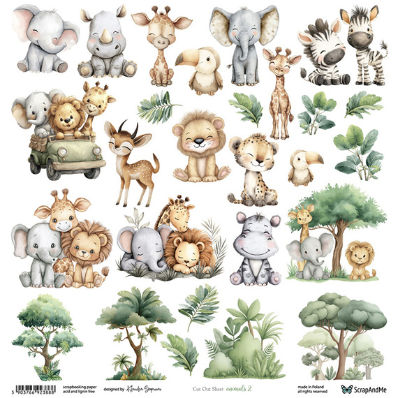 Scrapbooking Paper - ScrapAndMe - Animals 2 - Die-Cut Sheet - 30x30 cm