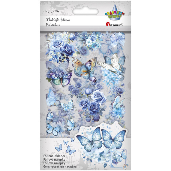 Stickers foil - Blue flowers and butterflies