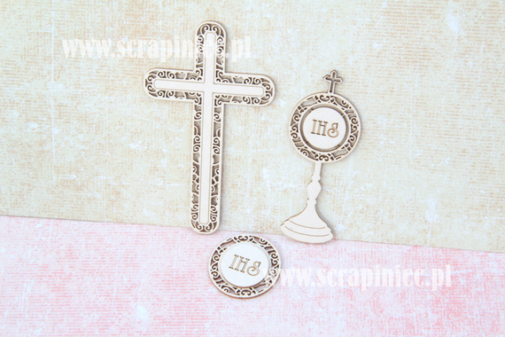 Chipboard First Communion set - cross/ monstrance/host ornaments 